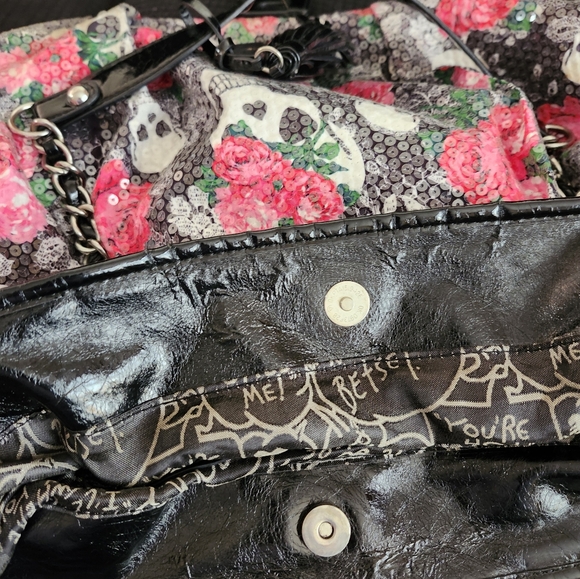 Betsey Johnson Floral Skull Sequined Purse - Picture 11 of 13